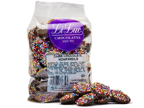 A cellophane bag of Dark Chocolate Nonpareils.