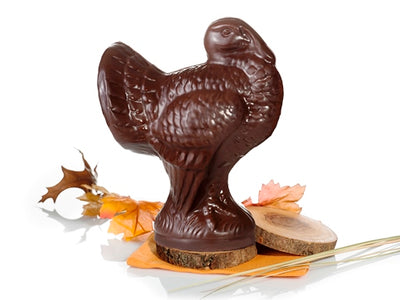 A large three-dimensional chocolate molded turkey.