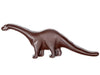 An apatosaurus molded out of dark chocolate. It has a long neck and long tail.