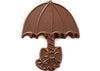 Milk chocolate molded into the shape of a two-dimensional umbrella with a bow.