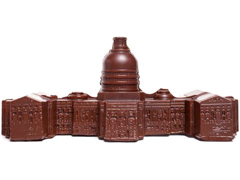 Molded dark chocolate in the shape of a three-dimensional model of the U.S. Capitol Building.