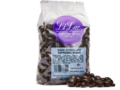 A cellophane bag of Dark Chocolate Espresso Beans.