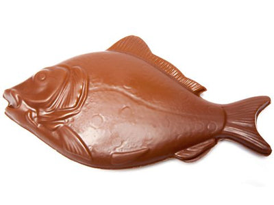 A two-dimensional molded chocolate Snapper Fish with lots of molded details like gills and fins.