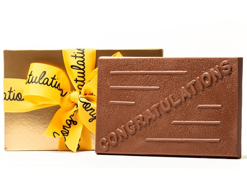 A large rectangular chocolate bar as the word &
