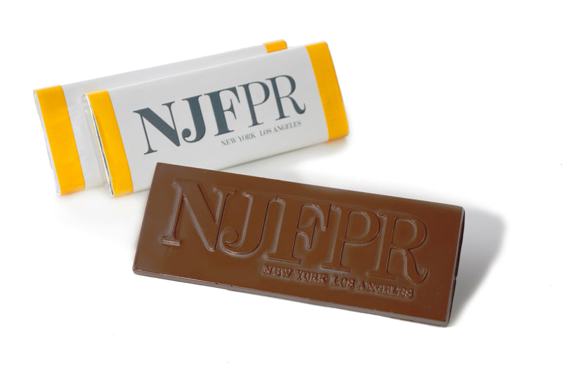 3 oz. Custom Chocolate Bar, this example has the NJFPR logo on the wrapper and embossed into the chooclate bar.