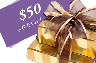A gift certificate sits next to a beautifully wrapped present.
