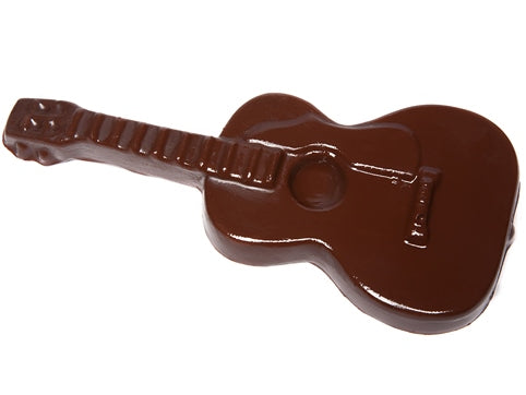 A three-dimensional chocolate molded guitar.