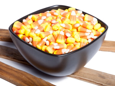 A bowl of delicious tri-color candy corn.