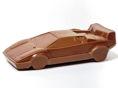A three-dimensional chocolate molded Lamborghini style car.