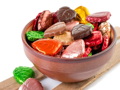 Bowl of mixed chocolate Leaves.